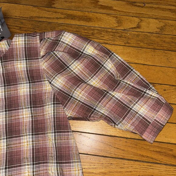 NWT‎ Souci Shirt Womens Small Mauve Plaid Cropped 3/4Sleeve Boho. Very Cute - Picture 3 of 9